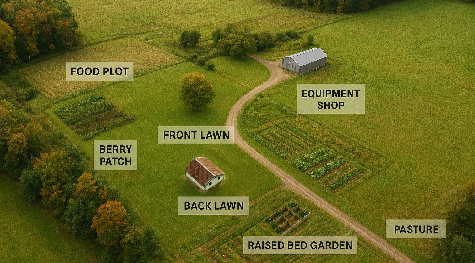 Graphic of large property with many different soil sampling zones and use areas