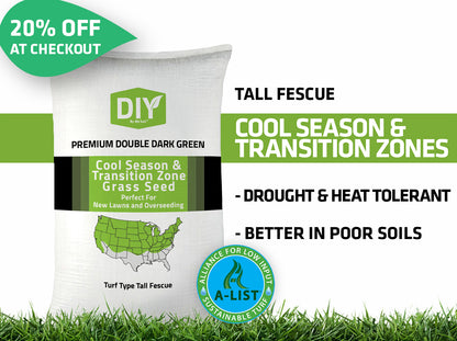 Double Dark Green Premium Turf-Type Tall Fescue Grass Seed | 0% Weed Seed, Certified Blue Tag