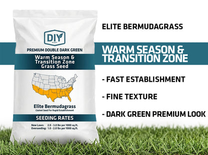 Bag of Elite Bermudagrass premium dark green fine-textured  grass
seed