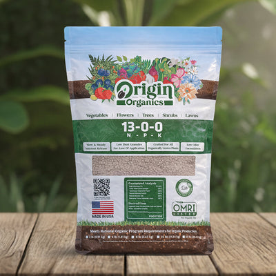 Origin 13-0-0 OMRI Certified organic slow-release nitrogen fertilizer
bag