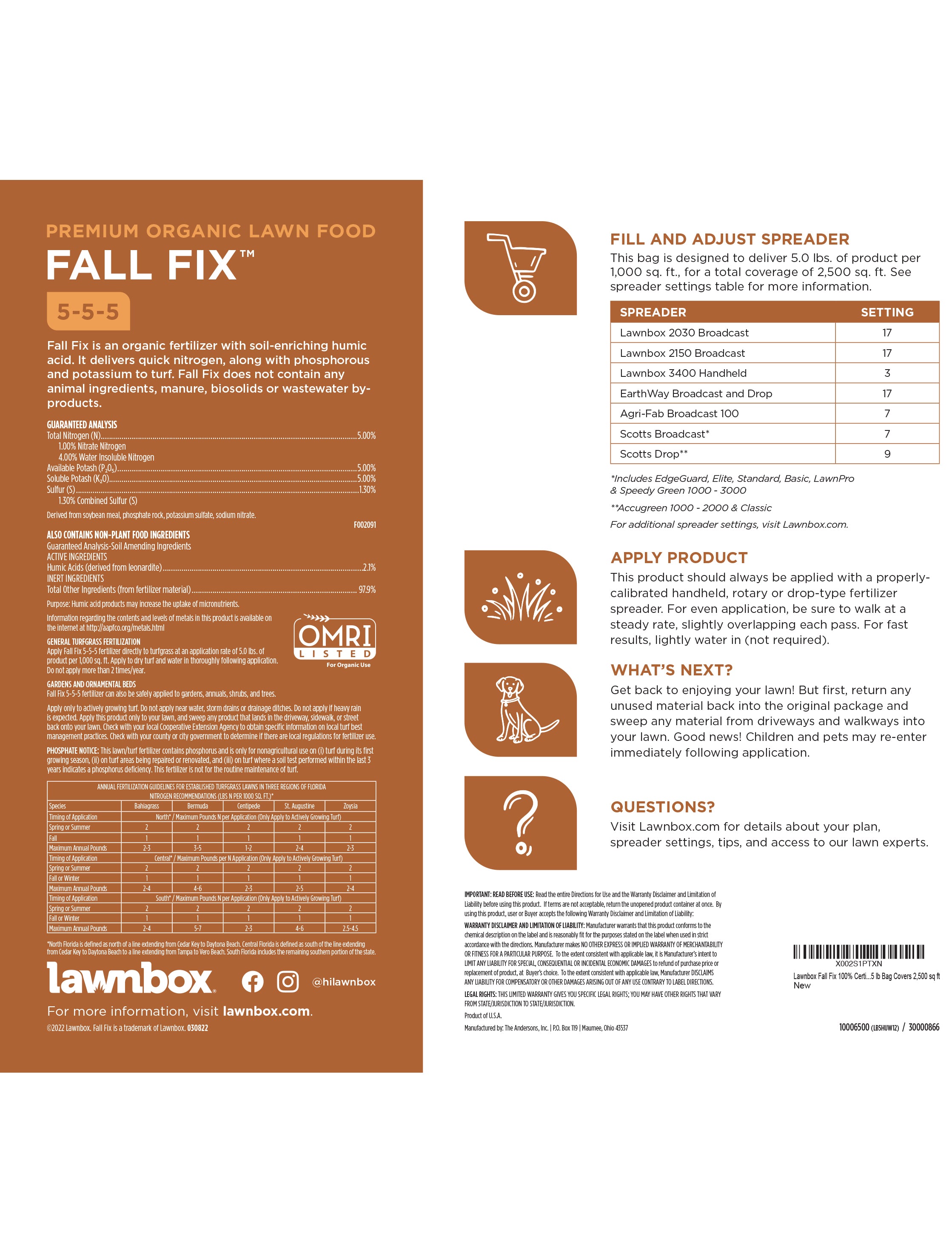 LAWNBOX® FALL FIX™ 5-5-5 ORGANIC LAWN FERTILIZER