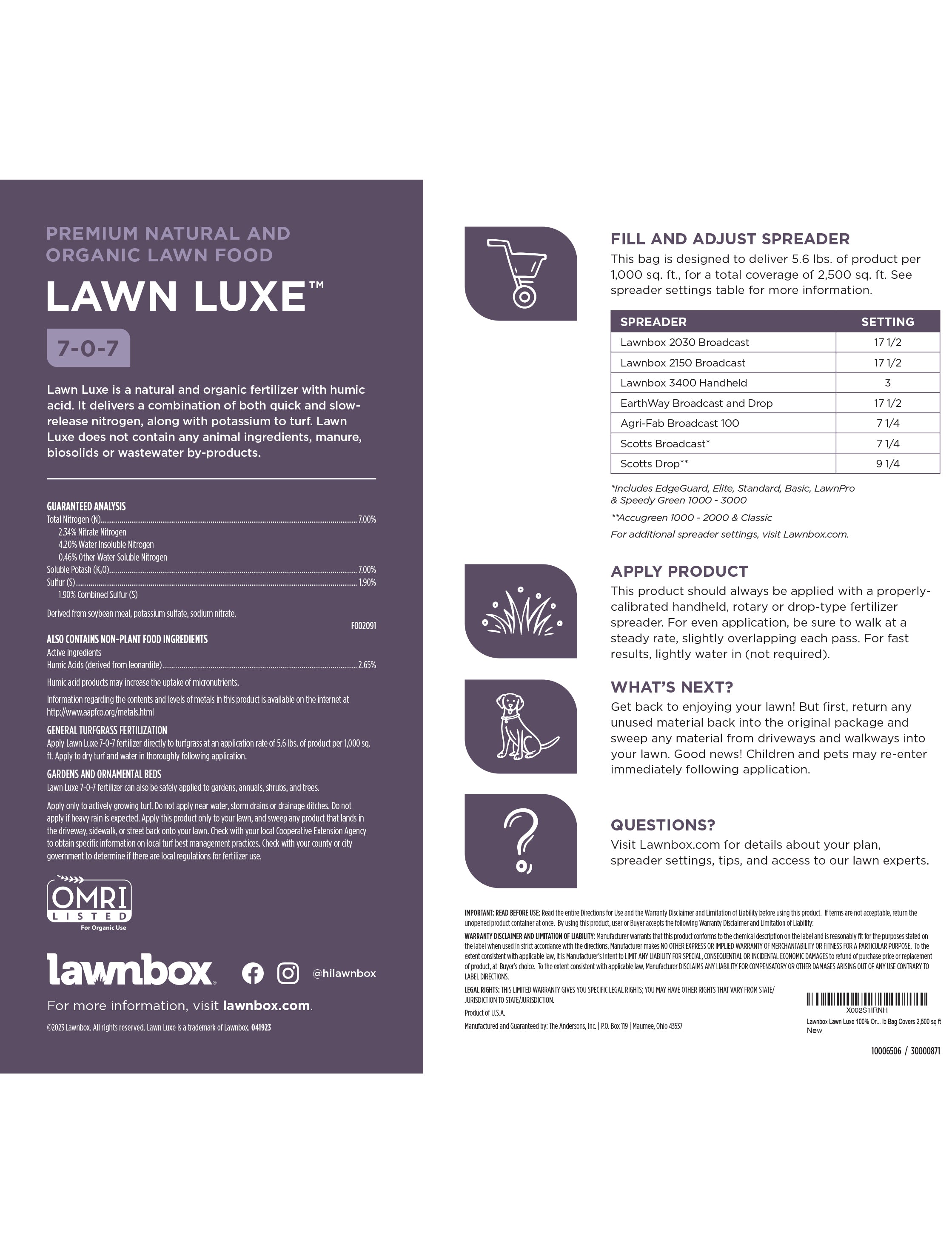 LAWNBOX® LAWN LUXE® 7-0-7 ORGANIC LAWN FERTILIZER